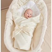 Конверт-одеяло на выписку Неаполь молочный с молочным кружевом Luxury Baby РП-0053-3
