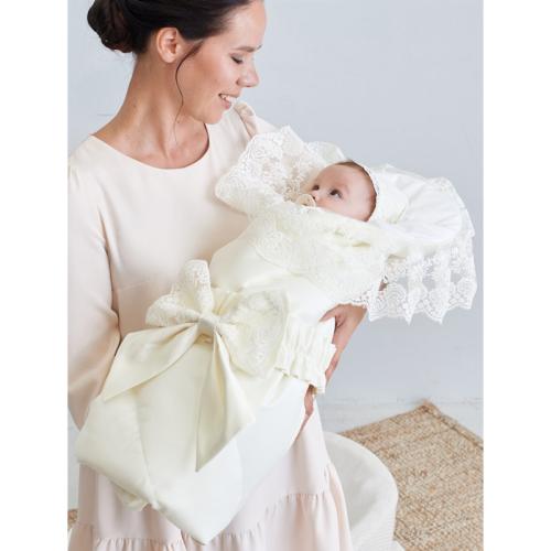 Конверт-одеяло на выписку Неаполь молочный с молочным кружевом Luxury Baby РП-0053-3 фото 2