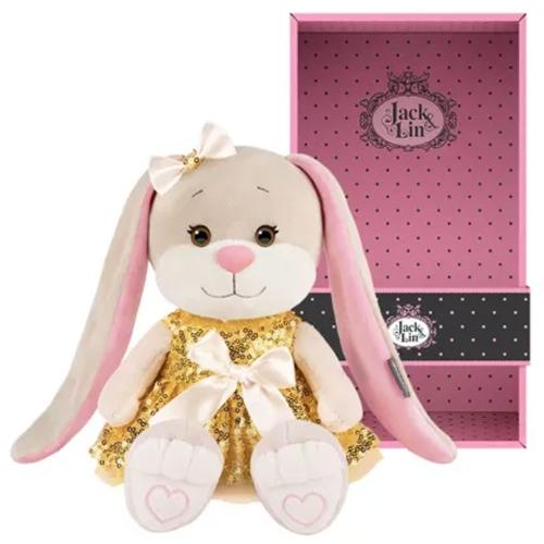 Мягкая игрушка Зайка Лин в Золотом Платье с Пайетками Jack&Lin 20 см фото 2