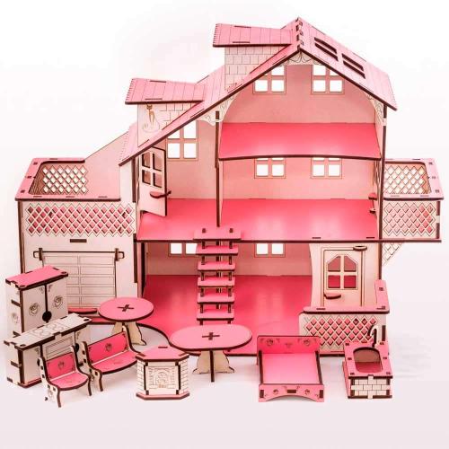 Кукольный домик с гаражем Розовая Сказка Iwoodplay ЭД-032 фото 3